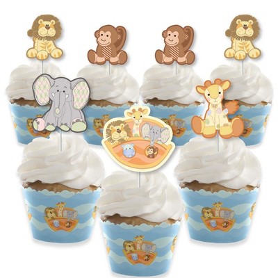 Big Dot of Happiness Noah's Ark - Cupcake Decoration - Baby Shower Cupcake Wrappers and Treat Picks Kit - Set of 24