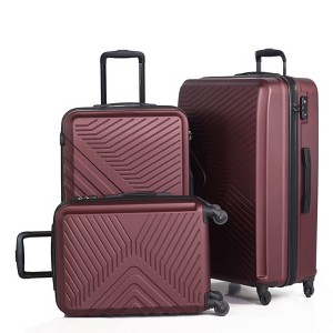 3 Piece Luggage Sets ABS Lightweight Suitcase with Two Hooks, Spinner Wheels, TSA Lock, (20/24/28) Blue - 1 of 4