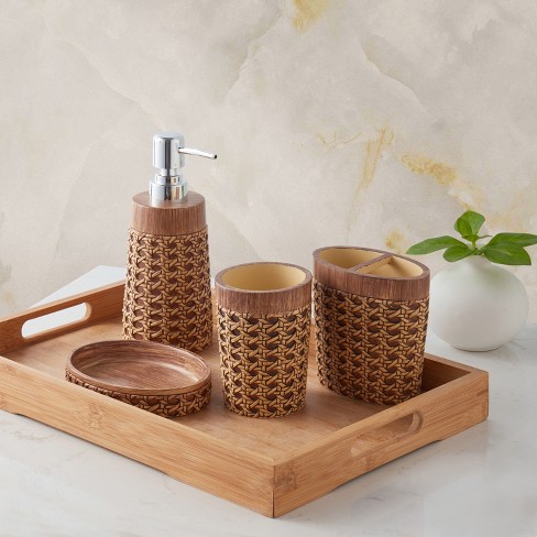 Resin & Wood Bathroom Accessories Set