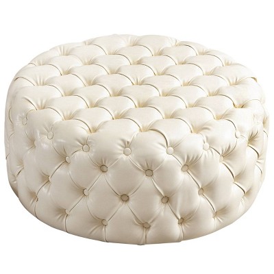 Upholstered Round Cocktail Button Tuft Ottoman Beige - Kinwell