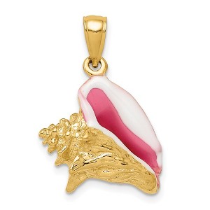 Black Bow Jewelry 14k Yellow Gold 3D Pink and White Enameled Conch Shell Pendant - 1 of 4