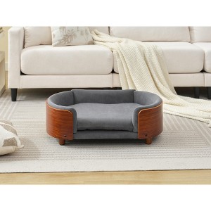Lirago 30.7" W x 20.08" D x 9.85" H Elevated Dog Bed Pet Sofa Solid Wood Legs Dark Gray Velvet with Removable Bolster Washable Mid Size - 1 of 4