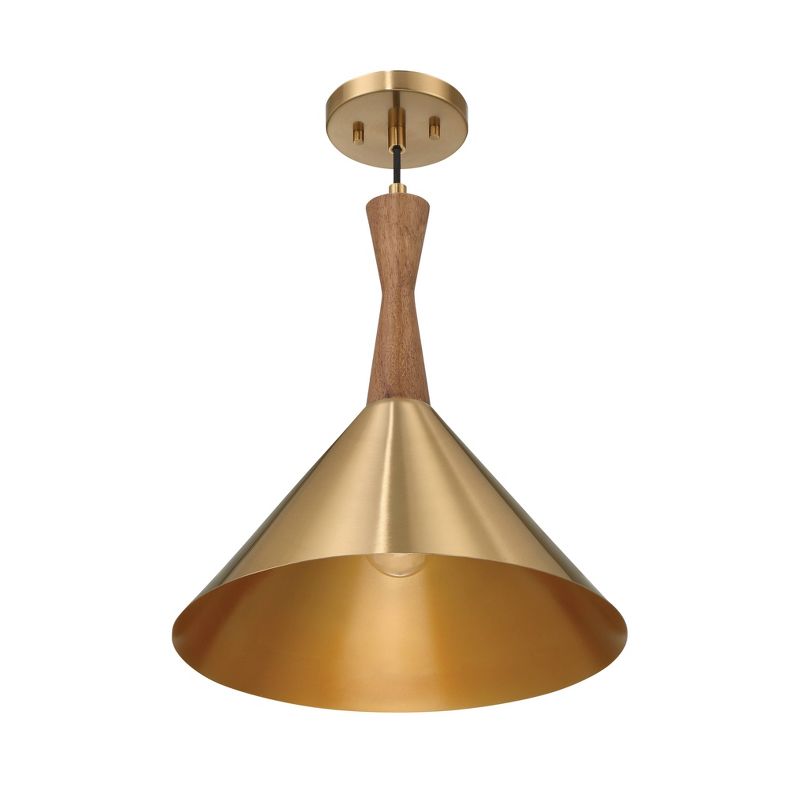 Robert Stevenson Lighting Axel Mid-Century Modern Metal and Natural Stained Wood Ceiling Light Brushed Gold, 3 of 12