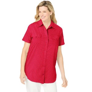 Woman Within Short-Sleeve Cotton Campshirt - 1 of 4
