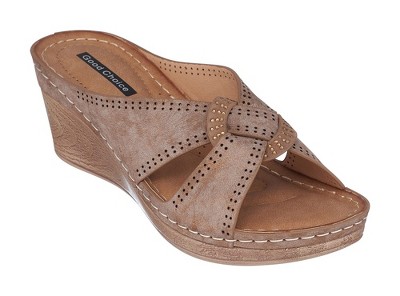 GC Shoes Giselle Perforated Comfort Slide Wedge Sandals