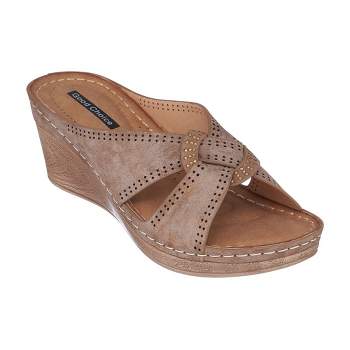 GC Shoes Giselle Perforated Comfort Slide Wedge Sandals