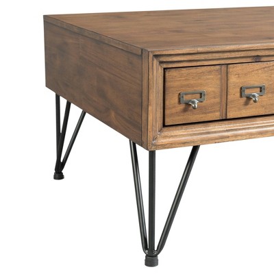 Industrial Tanner Rectangular Coffee Table with Storage in Light Walnut