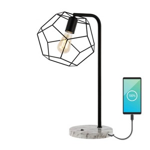 JONATHAN Y 23.5" Penta Industrial Farmhouse Head-Adjustable Iron LED Task Lamp with USB Charging Port Black (Includes LED Light Bulb) - 1 of 4