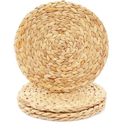 Natural Jute Woven Hyacinth Round Placemats, 12.2 in, Set of 4