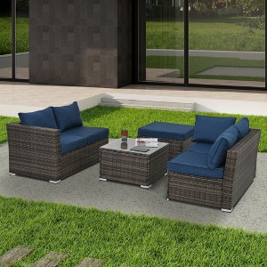 SKRAN Set of 4 Patio Conversation PE Rattan Wicker Sofa with Coffee Table and Ottoman,Sectional Couch WITH/Cushions for Poolside,Backyard,Garden - 1 of 4