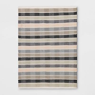 4'x5'6" Check Striped Chindi Handwoven Area Rug Brown - Room Essentials™