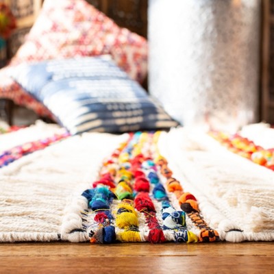 Ivory and Multicolor Striped Handwoven Wool Area Rug, 3' x 5'