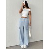 Coolmee Women's Palazzo Pants Striped Flowy Tie Knot Wide Leg High Waist Dressy Casual Work Pants Trousers - 3 of 4