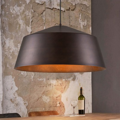 Rennnsan Daloura 21"W 1-Light Dome Industrial Dimmable Pendant in Brown