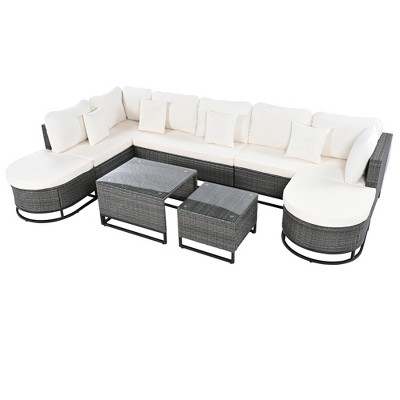 Infurnic Patio Seating Sets, Outdoor Conversation Patio Set with Premium Cushions, Patio Furniture for Garden Balcony, Beige, 124.7"*76.2"*27"