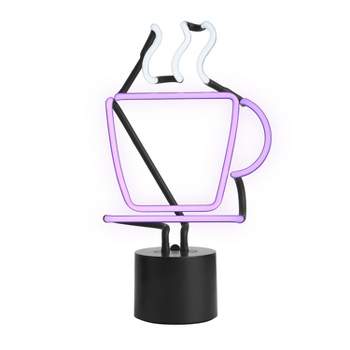 Amped & Co Coffee Cup Neon Table Light, Purple and White