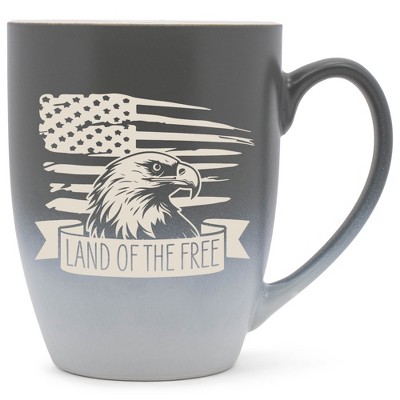 100 North United States of America 10 Ounce Gray and White Two Toned Ombre, Comfortably Fits Your Hands, Ceramic Tea Coffee Cup Mug, Land Of The Free