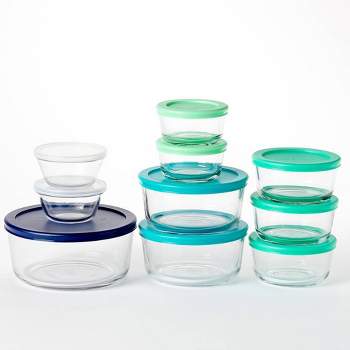 Anchor Hocking Clear Glass Storage 30 Piece Set with Navy Lids