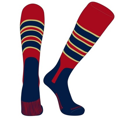 PEAR SOX OTC Baseball Softball Stirrup Socks (C, 7in) Red, Vegas Gold, Navy, Navy (M)