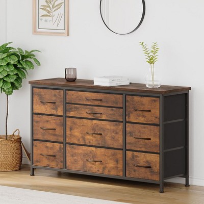 Whizmax Wide Dresser with 10 Large Drawers for 55'' Long TV Stand with Power Outlet Entertainment Center,Storage Fabric Drawer Unit for Bedroom,Closet
