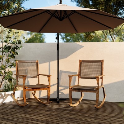 Whisen 2 Pieces Patio Rocking Chair Set, Acacia Wood Outdoor Rockers with Wicker Rattan Seat & Backrest