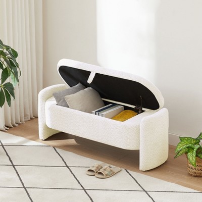 NicBex Lamb Fleece Storage Ottoman Bench,Upholstered Storage Ottoman with Storage Compartment,Modern Storage Bench for Living Room,Bedroom,White