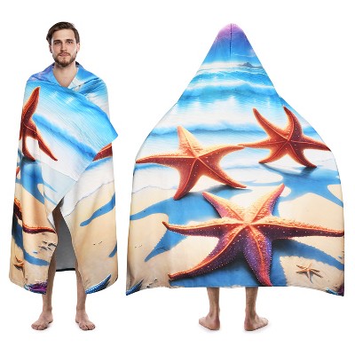 Tirrinia Large Hooded Beach Towel for Adults and Kids, Quick-Dry  Lightweight Microfiber Cape, 52 x 60 Inches