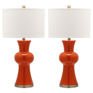 Lola Orange Ceramic Column Table Lamp Set of 2 - Safavieh