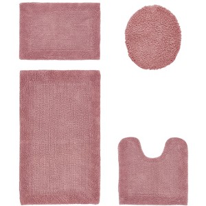 Edge Bath Rug 100% Premium Cotton Ultra-Soft Water Absorbent Tufted Solid Reversible 4 Piece Bathroom Rug Set for Machine Washable Bathmat - 1 of 2