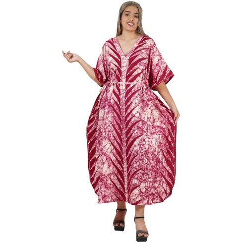 La Leela Women s Summer Plus Size Caftan Maxi Muumuu Nightgown Loungewear Dashiki House Dresses For Women 2x 3x Red Leaf Target