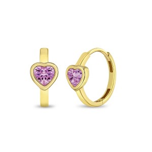 Girls' Sparkling Heart 14k Yellow Gold Hoop Earrings - In Season Jewelry - 1 of 4