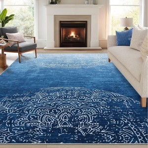 Large Area Rug 9x12 Machine Washable Rug Ombre Rug Distressed Abstract Rug with Non Slip Backing, Modern Medallion Rug, Stain Resistant Low Pile Rug - 1 of 4