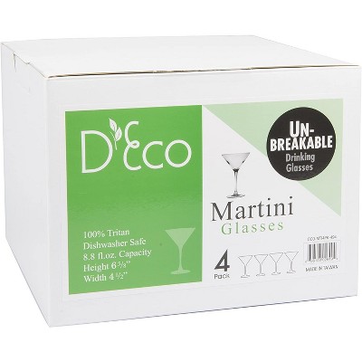 Set of 4 Clear Tritan Unbreakable Martini Glasses