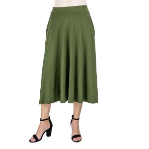 24seven Comfort Apparel Elastic Waist Pleated Pocket Midi Skirt - 1 of 4