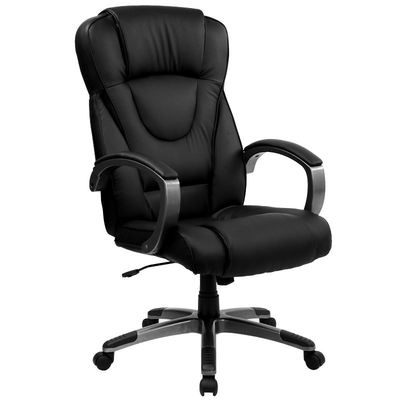 Emma and Oliver High Back Black LeatherSoft Swivel Office Chair Titanium Nylon Base/Loop Arms, 1 of 11