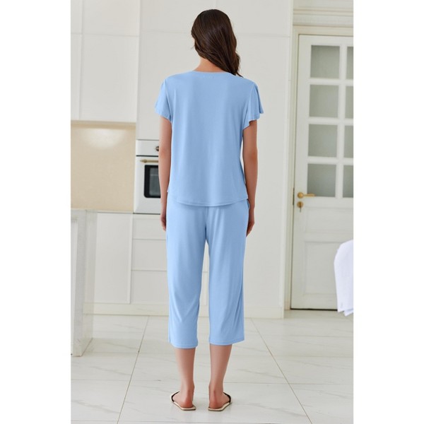 Pijama Capri para Mujer Ekouaer, con Manga de Volantes y Pantalones Capri, con Bolsillos 5