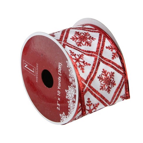 Northlight 2.5 x 12 Yards Snowflakes Burlap Wired Christmas Craft Ribbon  Spools , 12 pk. - White and Red