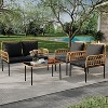 Acekool 4-Piece Outdoor Patio Set with Loveseat, Armchairs & Glass Coffee Table, Boho Rattan Conversation Set for Backyard, Porch, Balcony - 3 of 4