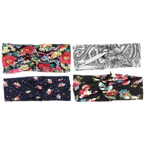 Unique Bargains Women's Printed Knitted Crossover Headwrap Dark Blue White Black Assorted Color 4 Pcs - 1 of 4