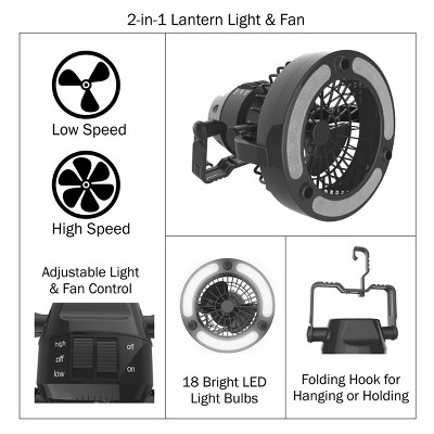 Black Battery-Operated 2-in-1 Camping Fan and LED Light