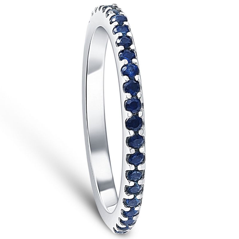 Pompeii3 3/4Ct Blue Sapphire Stackable Ring Wedding Band 10k White Gold, 3 of 6