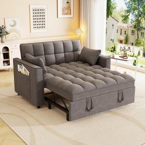 Small Velvet Pull-Out Sleeper Sofa Bed with Side Pockets and 3-Position Adjustable Backrest - 1 of 4