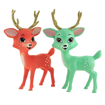 Cody Foster 9.5" Doe Eyed Deer St/2 Reindeer Christmas Orange Green  -  Decorative Figurines