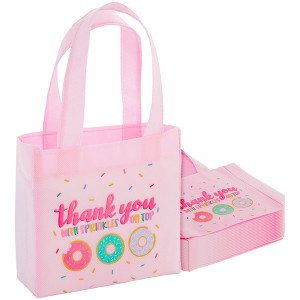 Blue Panda 24 Pack Donut Goodie Bags - Pink Donut Theme Party Favor Totes for Girl's Birthday, Baby Shower (6.5 x 7 x 2 In) - 1 of 4