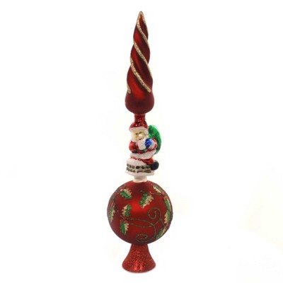 Tree Topper Finial 14.5" Treetop With Santa Holly Glitter Christmas  -  Tree Toppers