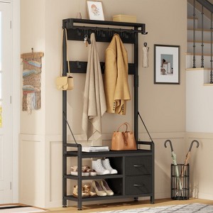 GIKPAL Hall Tree with Bench - 6-in-1 Wider 39.4" Entryway Shoe Rack, 24 Hooks & 2 Drawers, Hanging Rod & Top Shelf for Hallway - 1 of 4