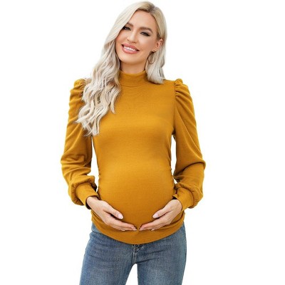 Maternity Top Mock Neck Long Sleeve Shirts Pregnant Ruched Tunic Pullover Sweater