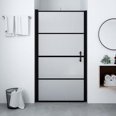 vidaXL Shower Door Frost Tempered Glass 39.4 in.x70.1 in. Black