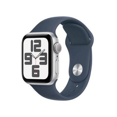 Apple Watch SE GPS (2023, 2nd Generation) 40mm Silver Aluminum Case with Storm Blue Sport Band - M/L
