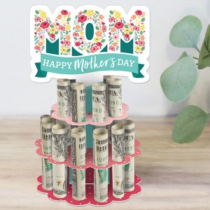 Big Dot of Happiness Colorful Floral Happy Mother's Day - DIY We Love Mom Party Money Holder Gift - Cash Cake - 1 of 4